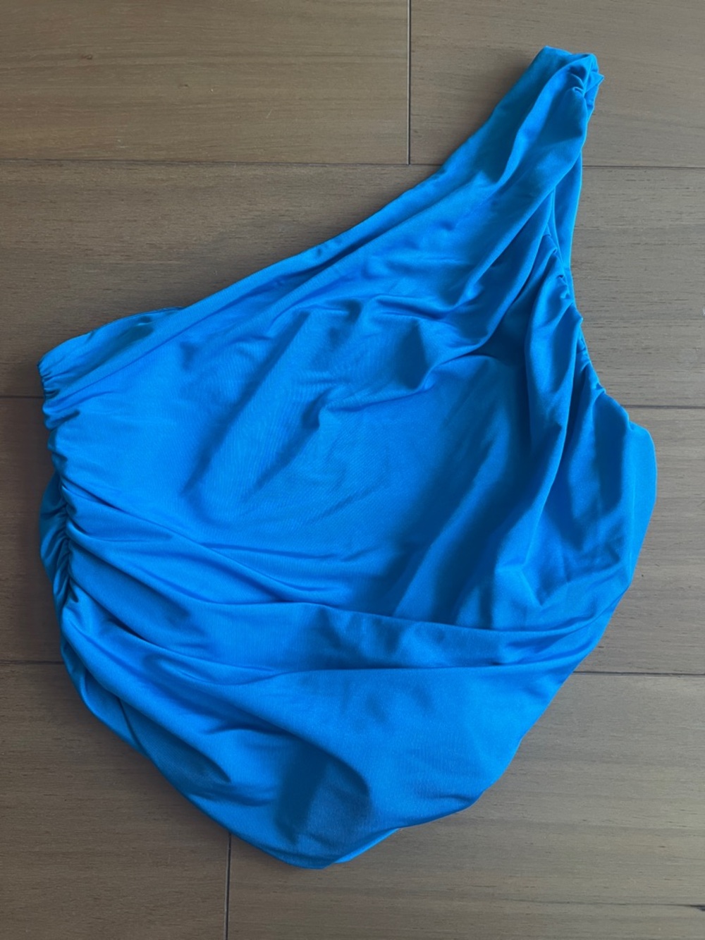 Tiger Mist Blue Ruched One shoulder top